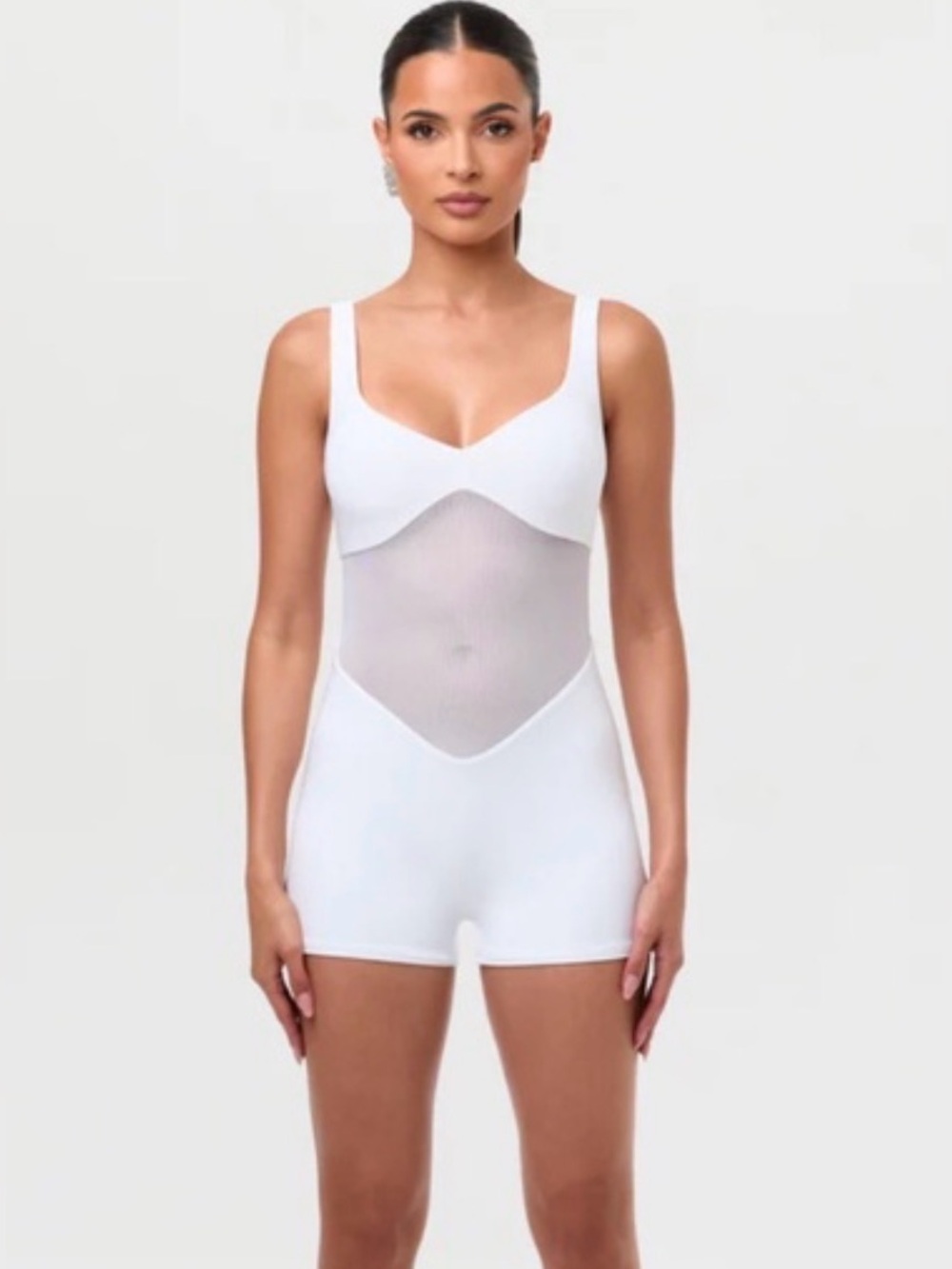 naked wardrobe White Mesh-Panel Romper Slip